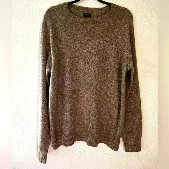 Men’s J. Crew Lamb Wool Blend Tan & Brown Pullover Sweater Recycled Size L - Picture 1 of 7